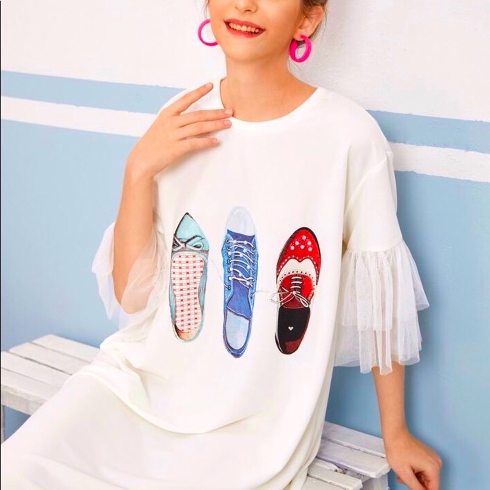 Tulle Ruffle Sleeve Tee Dress